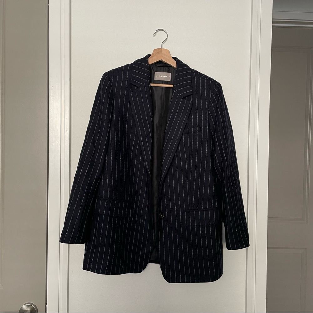 EVERLANE • oversized wool blend striped blazer jacket
